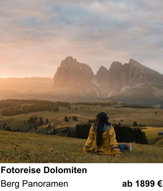 Gestalterischer Fotokurs – Fotoreise Dolomiten und Berg Panoramen